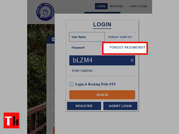 Click on Forgot Password tab, from the IRCTC Login page