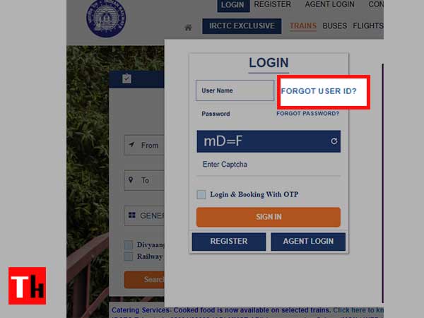 Under IRCTC Login page, click on Forgot User Id