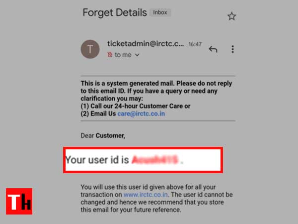 IRCTC Forgotten User Id