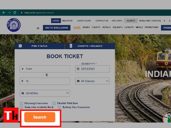 go to IRCTC Web page and enter the details