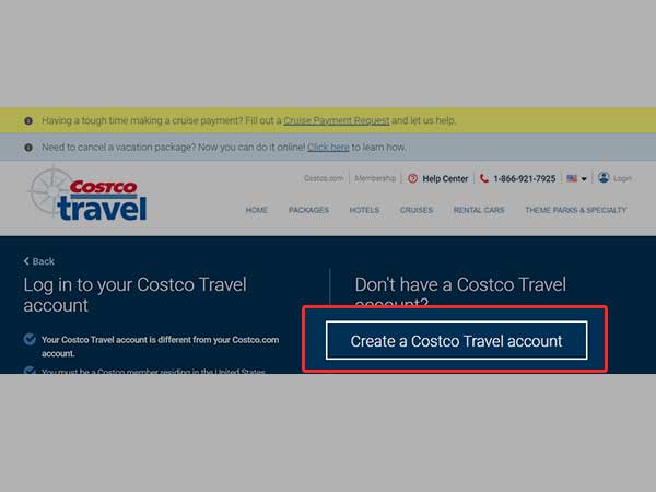 Costco travel create account