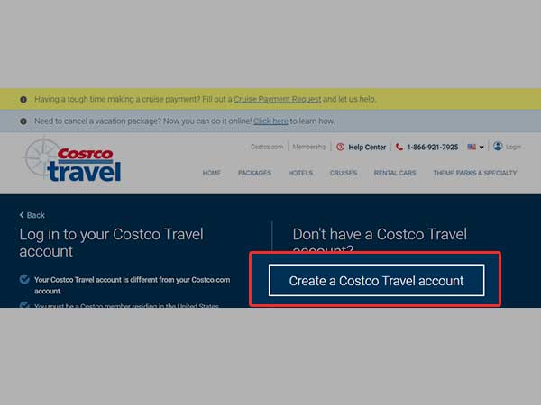 travel costco login