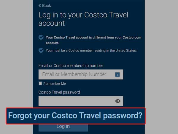 Costco forgot password