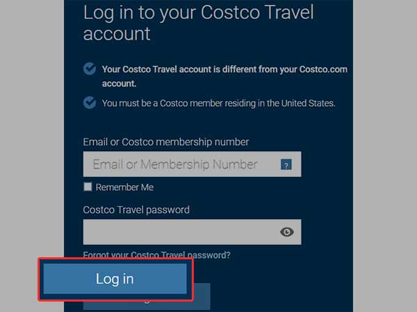 Costco login button