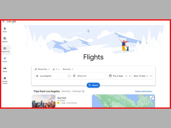 Google Flights Home Page