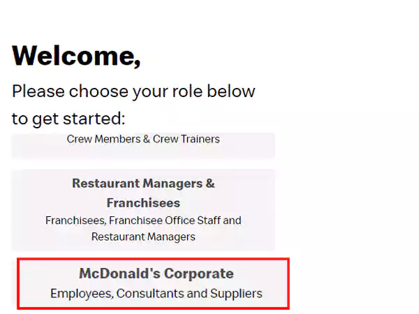 select McDonald’s corporate as your role