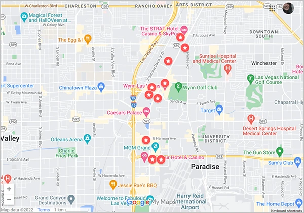 Map of Free Las Vegas Parking