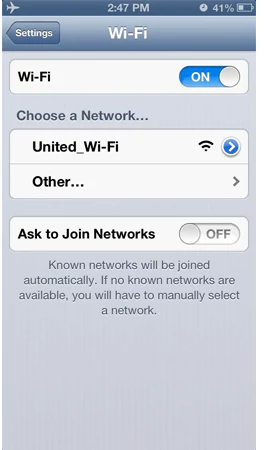 Connect to United_Wi-Fi