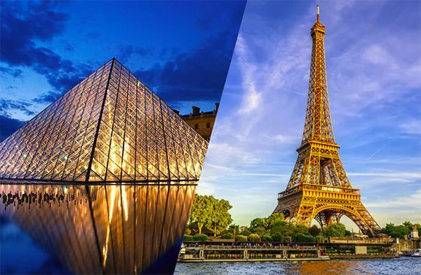 The Louvre and The Eiffel Tower of Paris