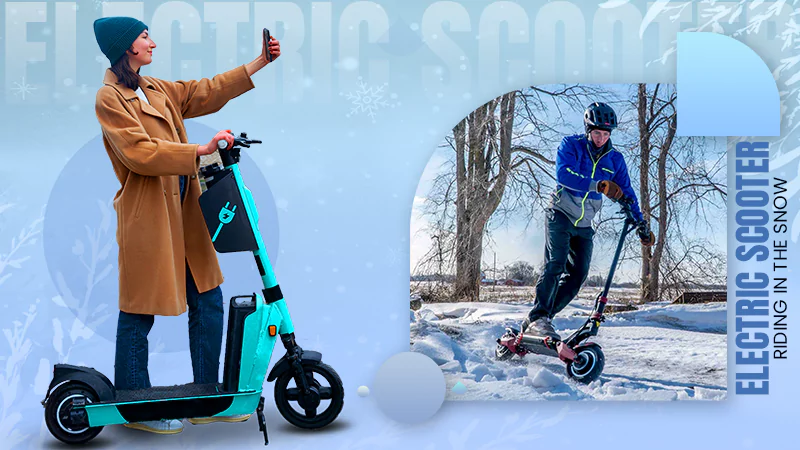 electric scooter riding in the snow