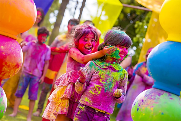 Children playing Holi