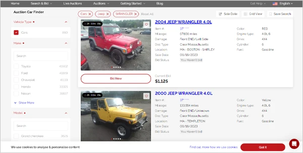 Aution Car Finder Site For Jeep Wrangler