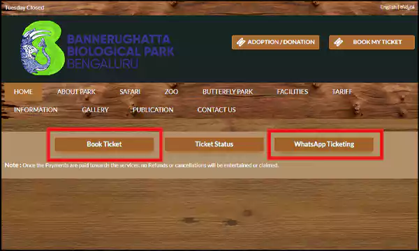 Step for booking Bannerghatta National Park ticketss