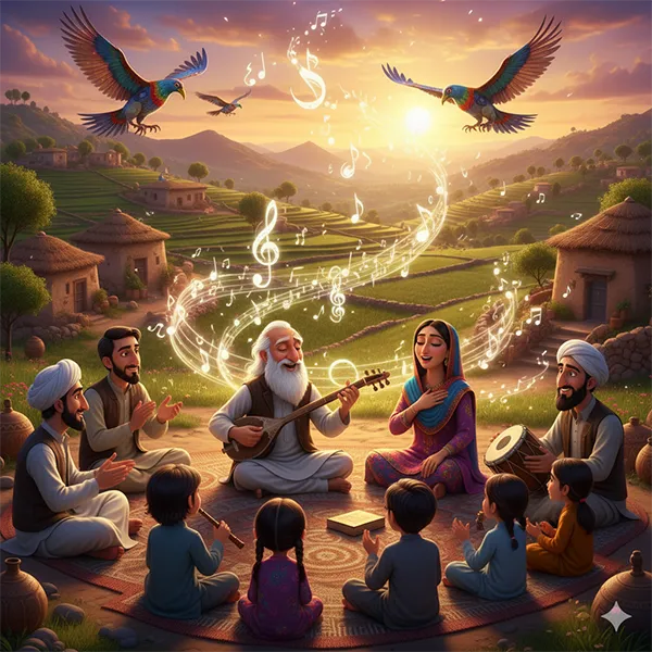 Rural Pakistani Enjoying and Celebrating Music and Poetry with in the Community