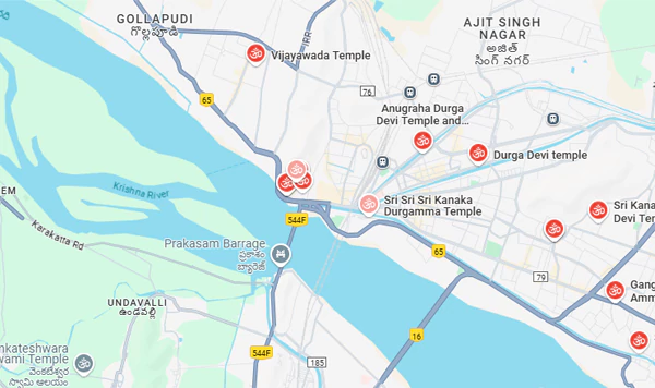 Kanaka Durga Temple Vijayawada Location on Map