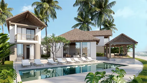 A Florida luxury vacation rental with a pool and palm trees
