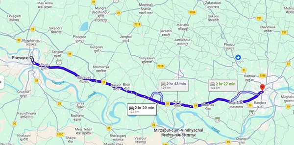 Prayagraj to Varanasi via NH19