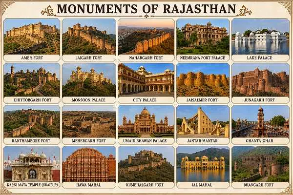monuments of Rajasthan chart